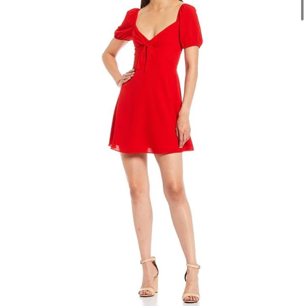 Gianni Bini Ivy Tie Front Puff Sleeve Red Mini Dress NEW